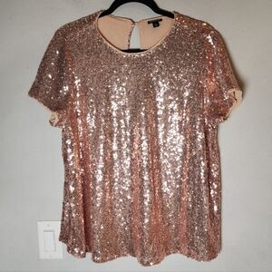 Torrid Abbey Champagne Rose Gold Sequin Short Sleeve Blouse Top Size 00 M/L